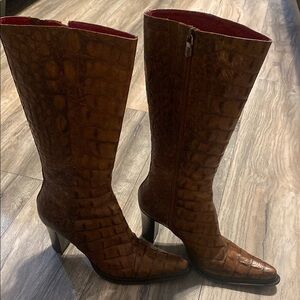Donald J. Pliner Leather Tan Crocodile Heeled Boots